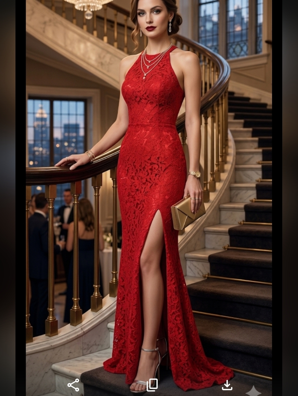 City Triangles Elegant Red Lace Maxi Dress